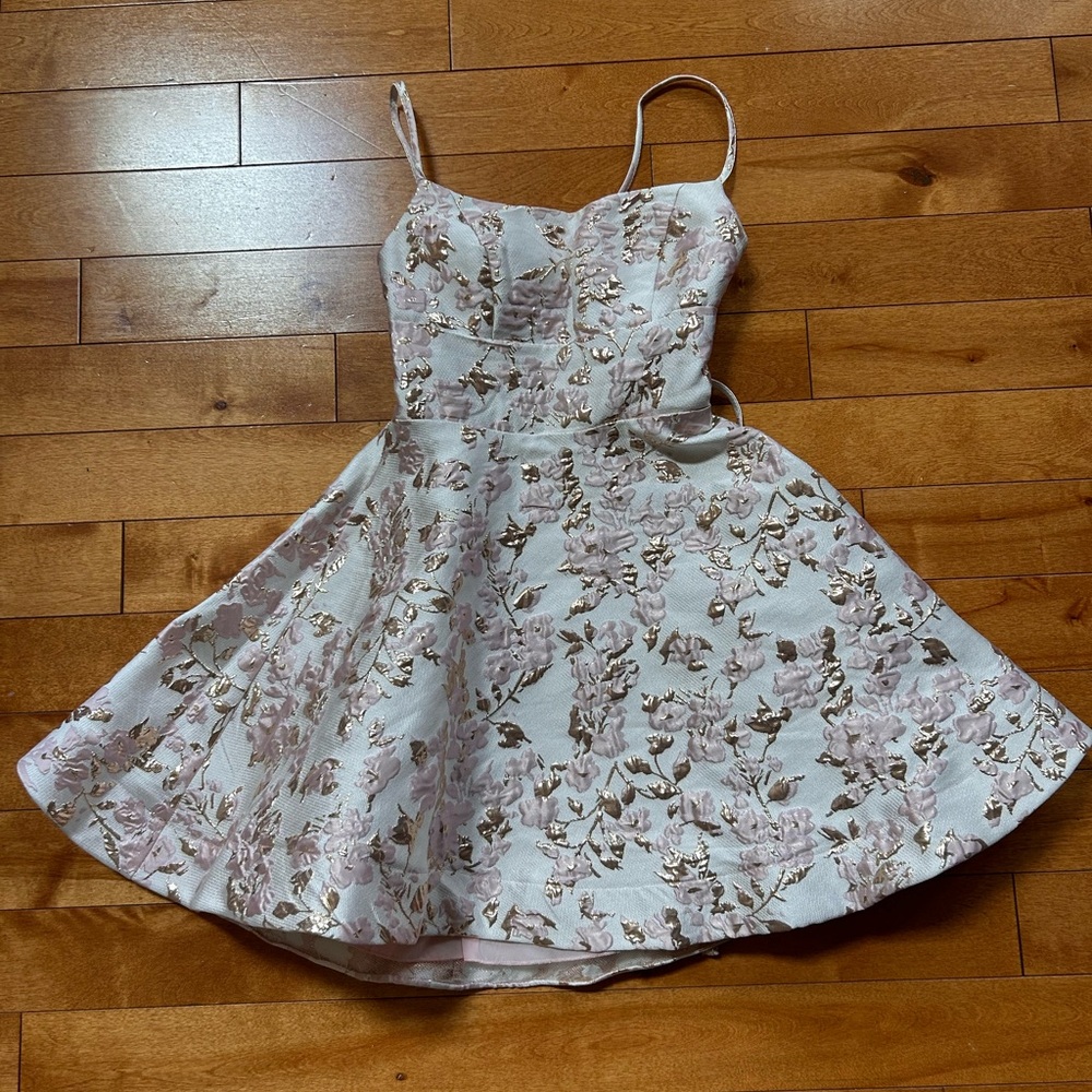B Darlin Dress in Pink and Cream and Gold Floral